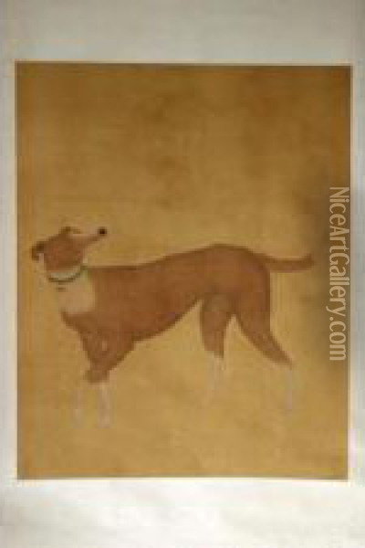 A Scroll Of A Western Dogitching Its' Ear Oil Painting - Lang Shih-Ning