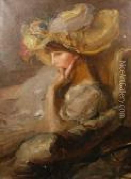 La Femme Au Chapeau Jaune Oil Painting - Albert De Belleroche