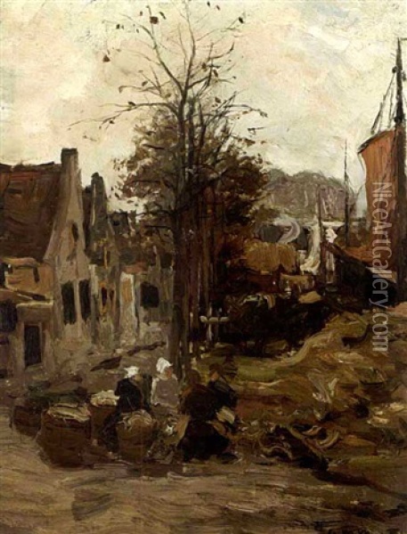 A View Of A Fishing Village Oil Painting - Gerhard Arij Ludwig Morgenstjerne Munthe