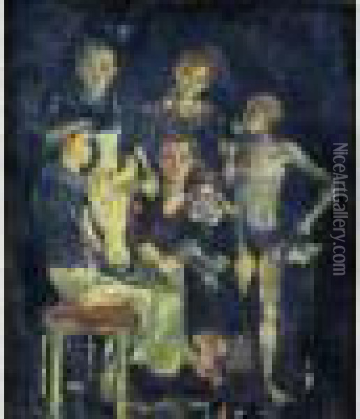 Les Enfants Du Boucher, Circa 1940 Oil Painting - Christian Berard