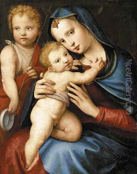 Madonna and Child with the Infant St John the Baptist c. 1524 Oil Painting - Andrea del Brescianino