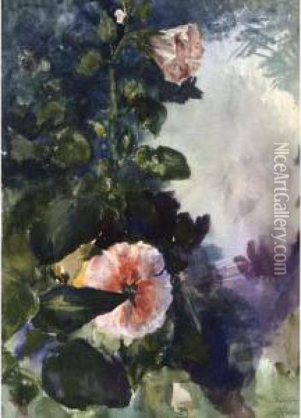 Hollyhocks Oil Painting - John La Farge