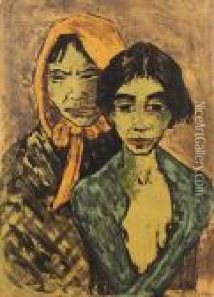 Zwei Zigeunerinnen (zigeunermutter Mit Tochter) Oil Painting - Otto Mueller