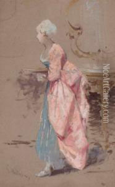 Stehende Dame In Rokoko-kleidung Oil Painting - Salvatore Postiglione