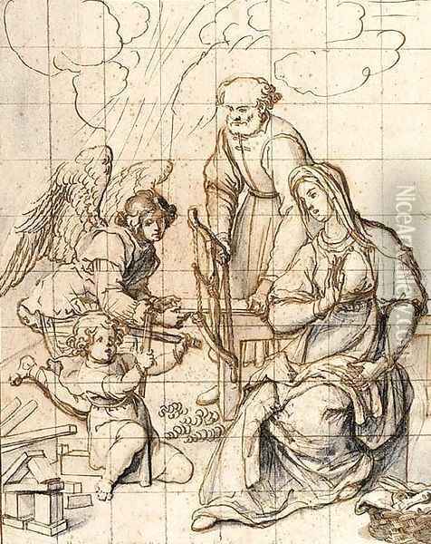 The Holy Family In The Carpenter'S Shop Attended By An Angel Oil Painting - Sigismondo Coccapani