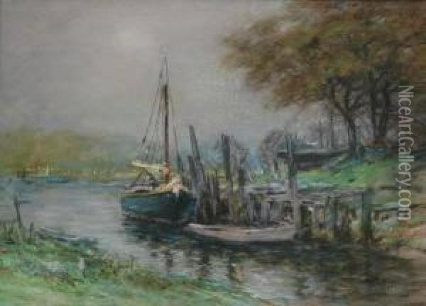 Boats At Dock Oil Painting - Louis Doyle Norton