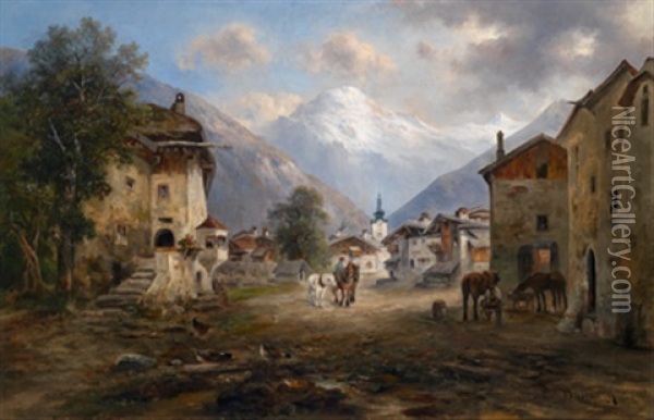 Blick Auf Pfunds In Tirol Oil Painting - Emil Barbarini