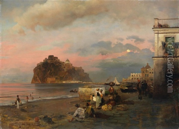 View Of Ischia With The Aragonese Castle Oil Painting - Oswald Achenbach