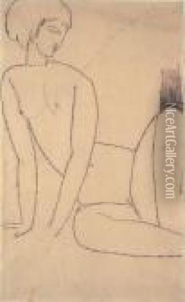 Nu Accroupi (nudo Seduto Con Le Mani Al
Suolo) Oil Painting - Amedeo Modigliani