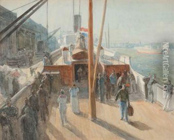 Sur Le Pont D'un Bateau Oil Painting - Johan Antonio de Jonge