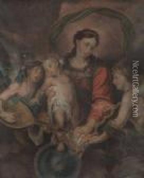Madonna Mit Zwei Musizierenden Engeln Oil Painting - Sir Anthony Van Dyck