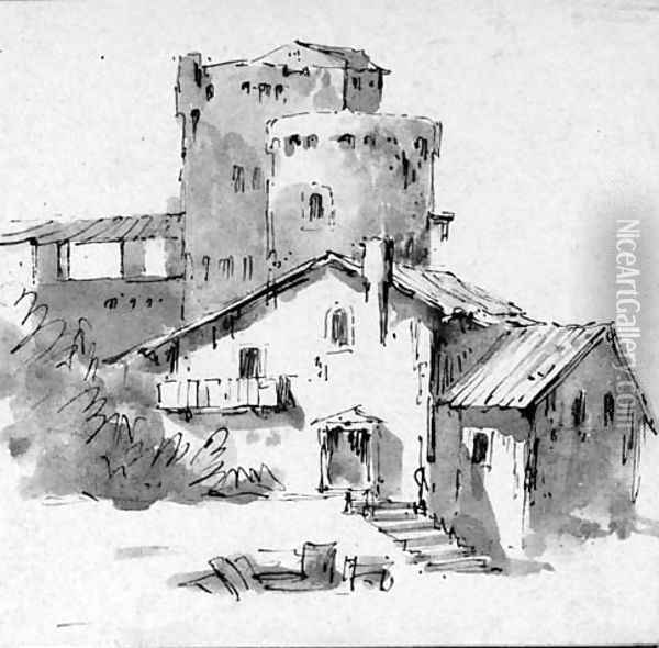 A fortified farmhouse Oil Painting - Giovanni Battista Tiepolo