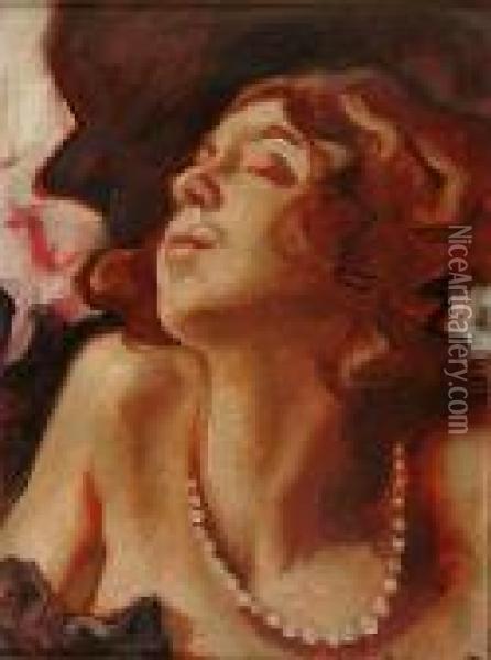 Portrait Of A Lady With Pearl Necklace Oil Painting - Hugo, Freiherr Von Habermann