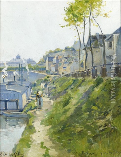 Pontoise, Quai De L'oise Oil Painting - Eugene Louis Gillot