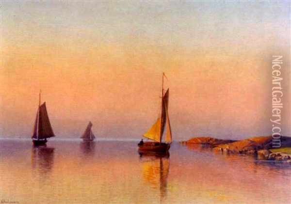 Kalastajaveneiden Kotiinpaluu (the Fishing Boats Returning Home) Oil Painting - Erik Abrahamsson