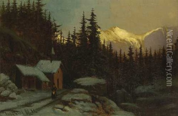 Eremitenklause Im Winterwald Oil Painting - Johann Jungblut