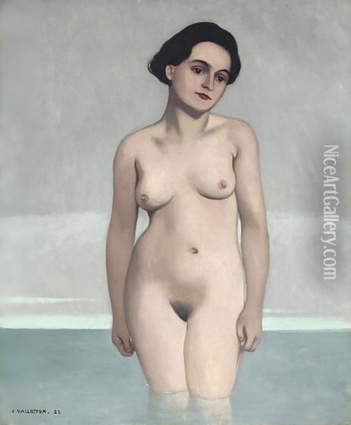 Bather, In The Water Up To The Middle Of The Thighs Seen From The Front, 1925 Oil Painting - Felix Edouard Vallotton