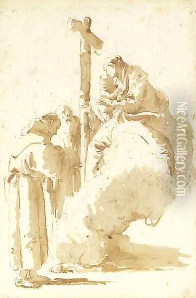 The Madonna and Child adored by Saint Anthony and an abbot Oil Painting - Giovanni Battista Tiepolo