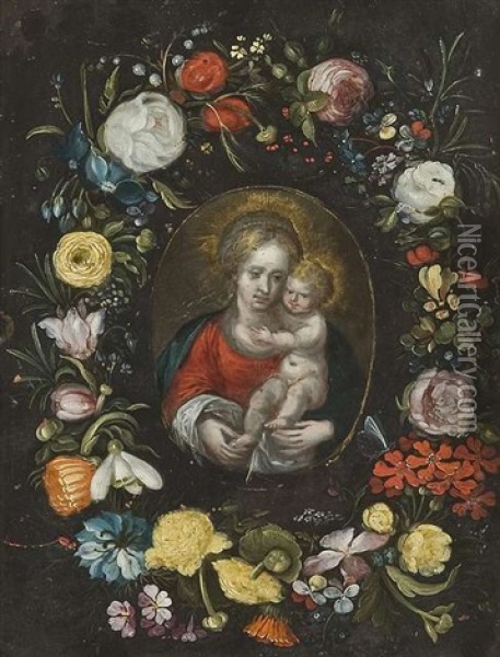 Die Madonna Mit Dem Christusknaben Im Blumenkranz Oil Painting - Andries Daniels
