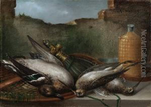Still Life With Birds Oil Painting - Nikolaos Vokos