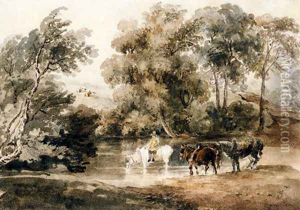 Horses Drinking At A Pool Oil Painting - Peter de Wint