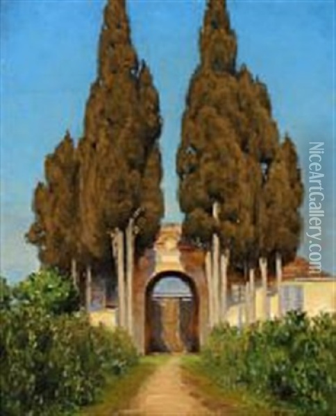 Fra Den Udvendige Side Af Gavlen Til Villa Mills, Palatinerhojen, Roma Oil Painting - Hans Andersen Brendekilde