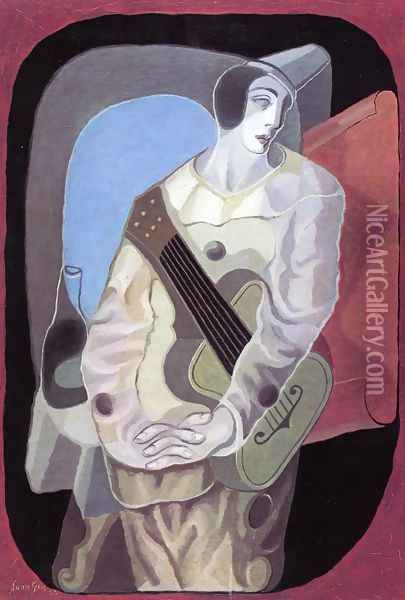 Pierrot with Guitar I Oil Painting - Juan Gris