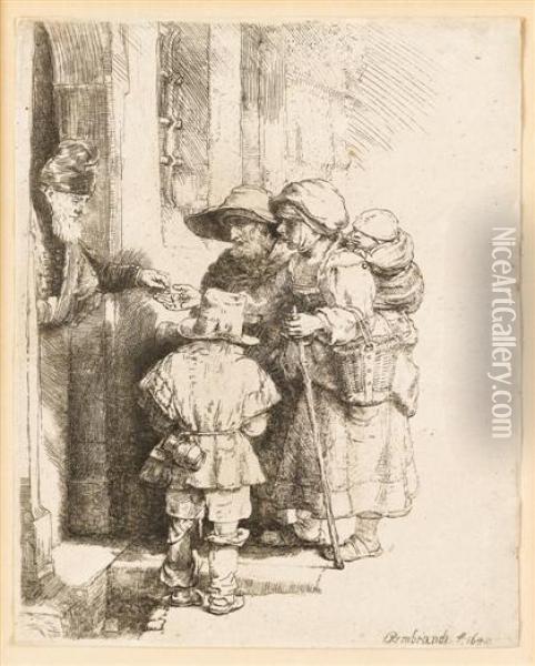 Beggars Receiving Alms At A Door Oil Painting - Rembrandt Van Rijn