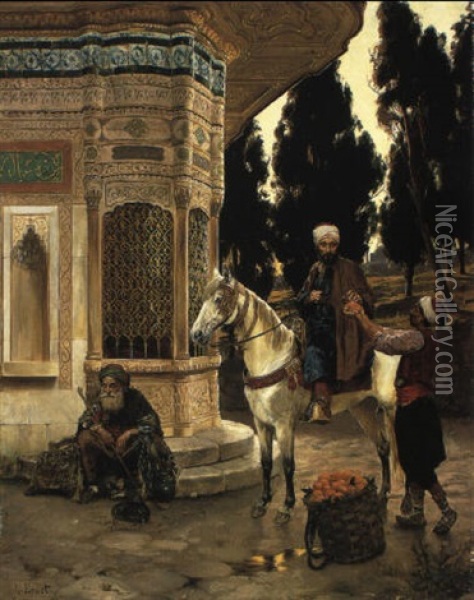 Outside The Palace Oil Painting - Rudolf Ernst