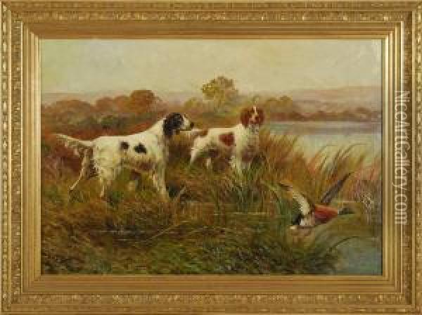 Two Setters Flushing Out A Duck Oil Painting - Eugene Petit