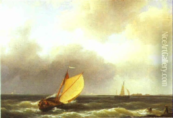 Shipping On An Estuary Oil Painting - Hermanus Koekkoek the Elder