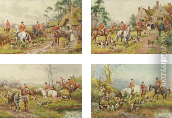 The Hunt: A Set Of Four Watercolors Oil Painting - Murray Hoffman