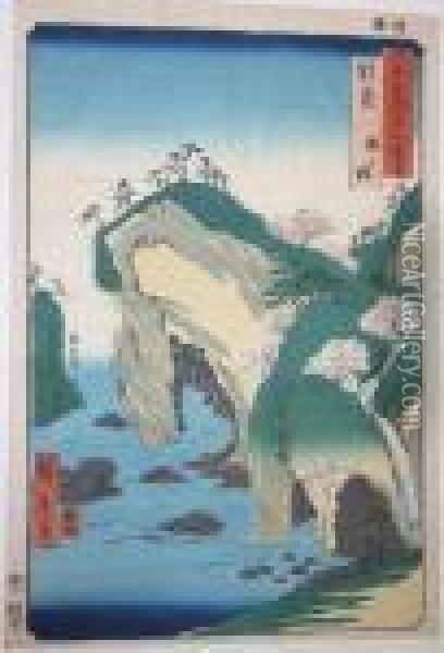 Waterfall Beach In Noto Province Oil Painting - Utagawa or Ando Hiroshige