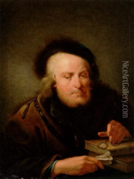 A Scholar With Books And A Pince-nez Oil Painting - Giuseppe Nogari