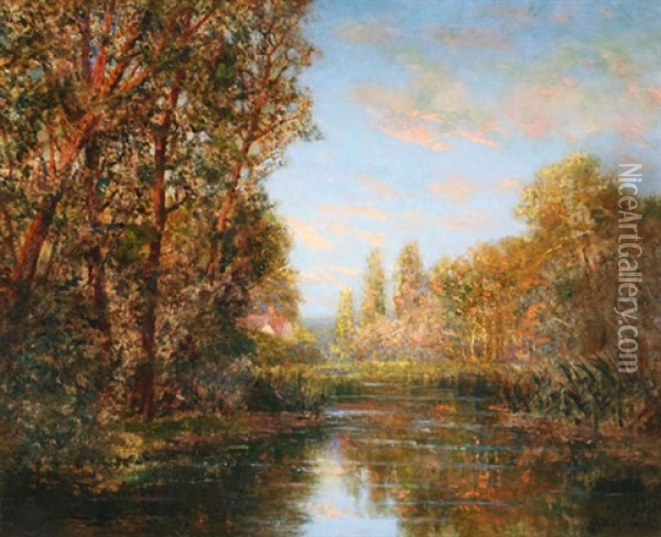 Summer Over A River Landscape Oil Painting - Robert Ward Van Boskerck