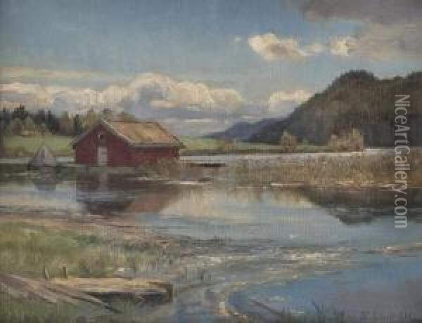Elvelandskap Oil Painting - Thoralv Sundt-Ohlsen
