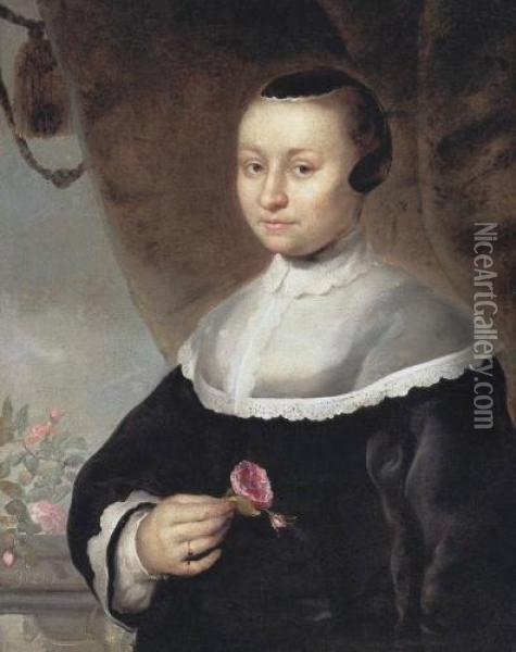 Young Lady With Rose Oil Painting - Jacob Willemsz II Delff
