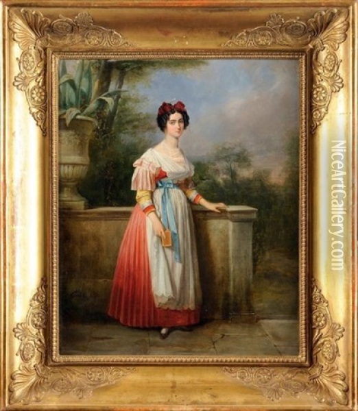 Portrait De Vittoria Caldoni, Modele Italien, En Costume De La Region D'albano Oil Painting - Charlemagne-Oscar Guet