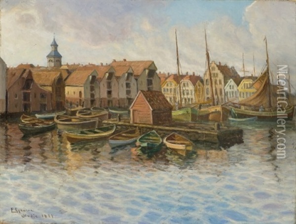 From Stavanger Harbour (study) Oil Painting - Per Gjemre