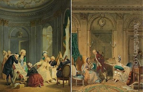 Le Billet Doux Et La Marchande De Tissu Oil Painting - Gustave David
