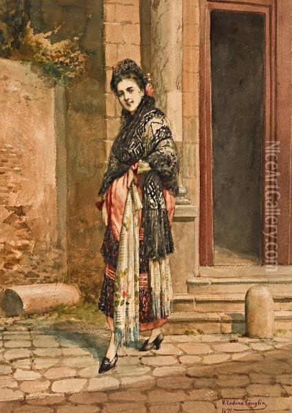 Joven Con Mantilla Oil Painting - Victoriano Codina Y Langlin