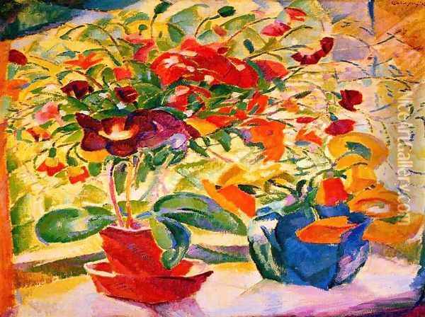 Flowers on Windowsill Oil Painting - Leo Gestel