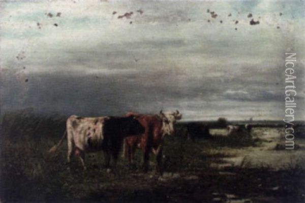 Dutch Landscape With Cows Oil Painting - William Frederick Hulk