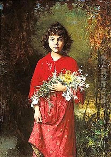 The Flower Girl 3 Oil Painting - Alexei Alexeivich Harlamoff