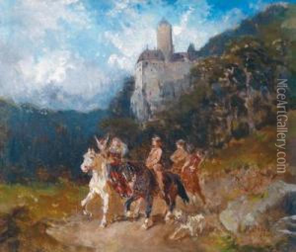 Setting Out For The Hunt Oil Painting - Alexander Franz Von Bensa