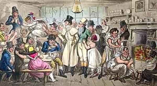 Tom and Jerry at a Coffee Shop near the Olympic Theatre Strand Midnight Oil Painting - G. and I. Cruikshank