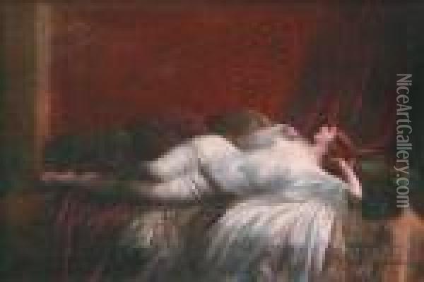 Jeune Femme Alanguie Sur Un Sofa Oil Painting - Delphin Enjolras