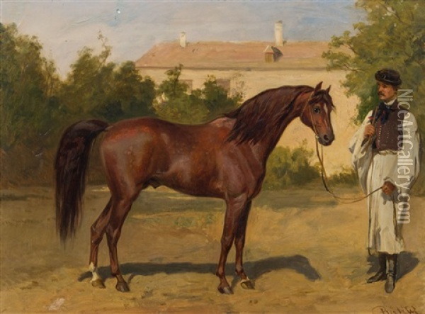 Rennpferd Mit Ungarischem Pferdehirten Oil Painting - Wilhelm M. Richter
