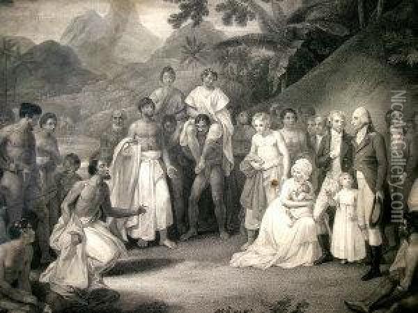 South Sea Island Peoples Receiving Foreigners;
Stipple-engraving, Oil Painting - William Byrne