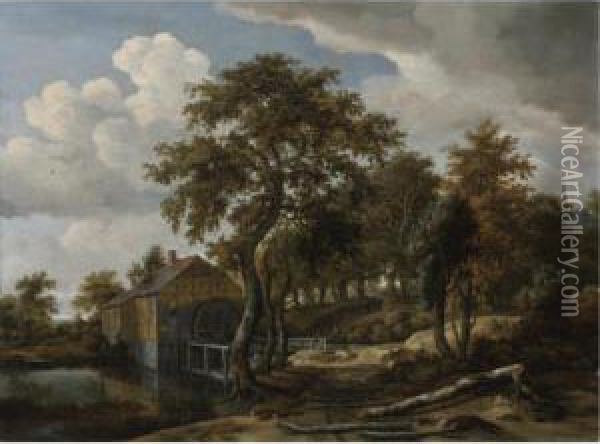 Watermill Oil Painting - Meindert Hobbema